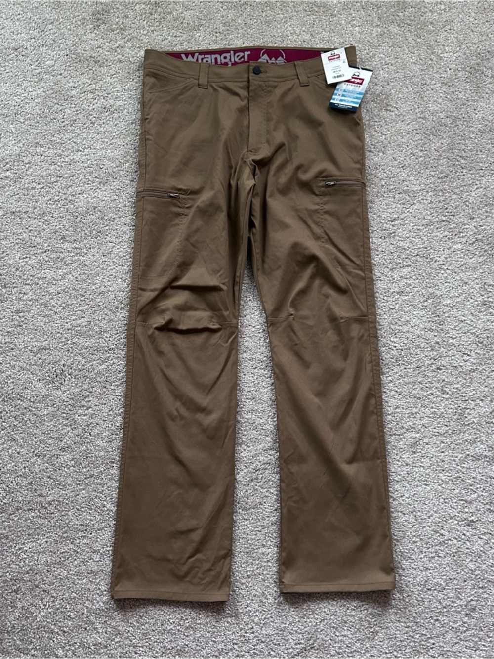 Wrangler Outdoor Mens All Terrain Cargo Pants 36x32 NWT Straight Fit Khaki Brown